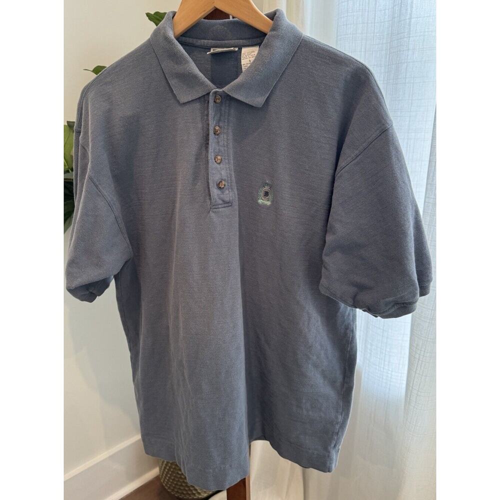 Men’s Vintage 90’s Bugle Boy Polo, Blue, Embroidered Crest, Size Large